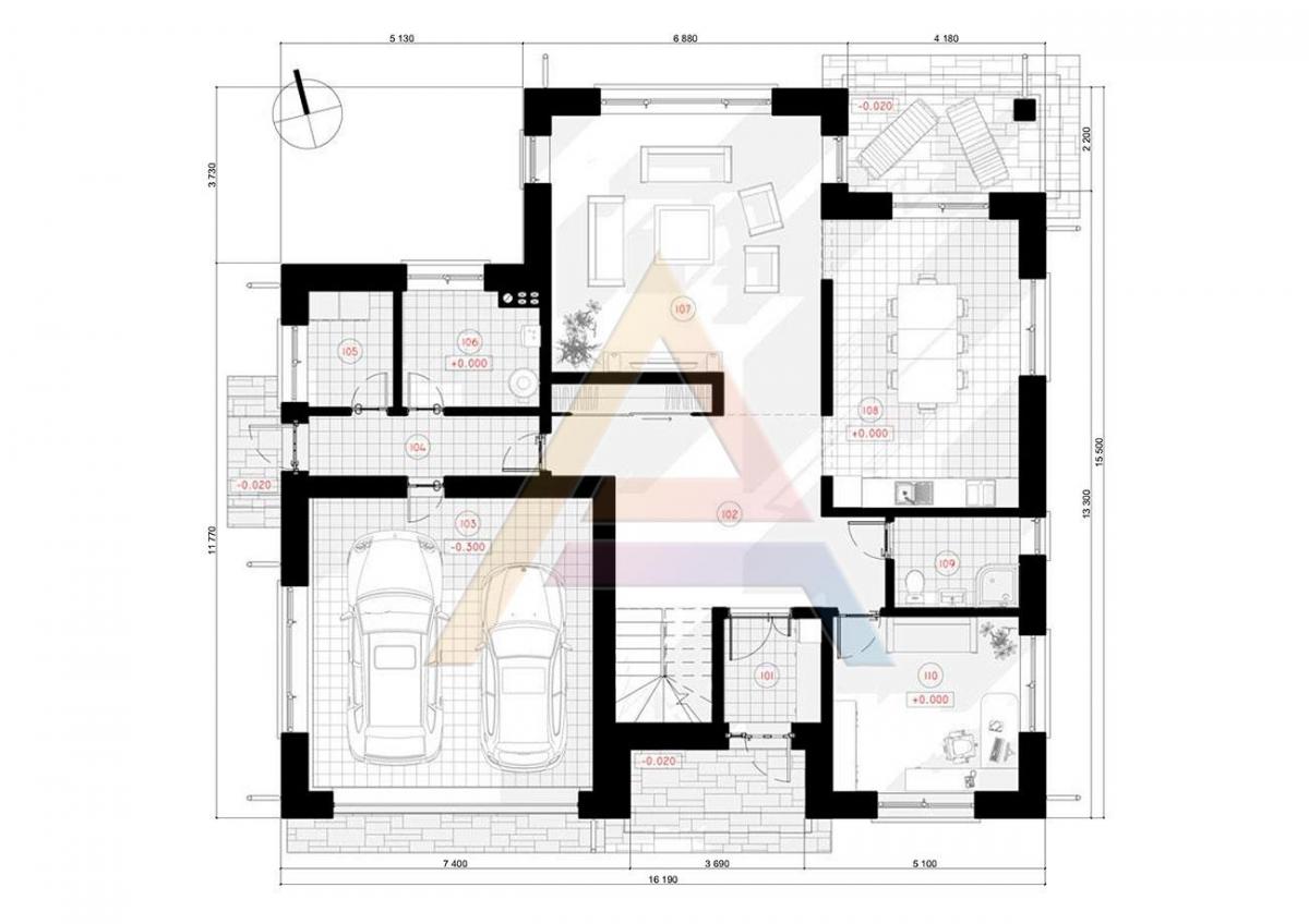 Проект дома «Балуан» 2 этажа 15x16 м, площадь 241 кв.м