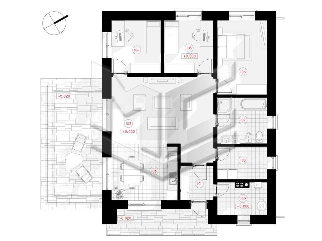 Проект дома «Силена» 1 этаж площадь 97 кв.м, 10.3x12.7 м, цена