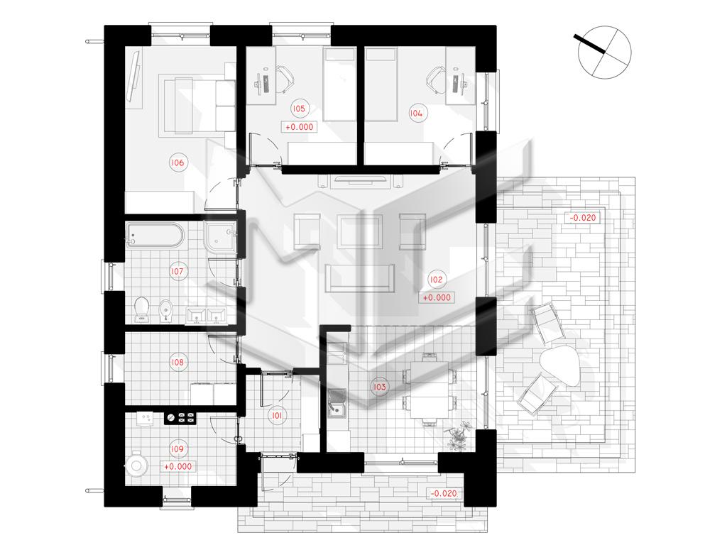 Проект дома «Силена» 1 этаж площадь 97 кв.м, 10.3x12.7 м, цена