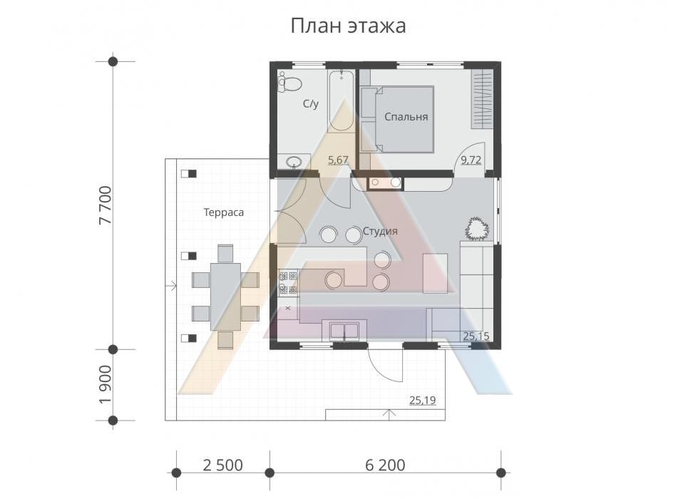 Проект дома с кухней-гостиной 40 кв м. | мама32.рф - проекты домов | Дзен